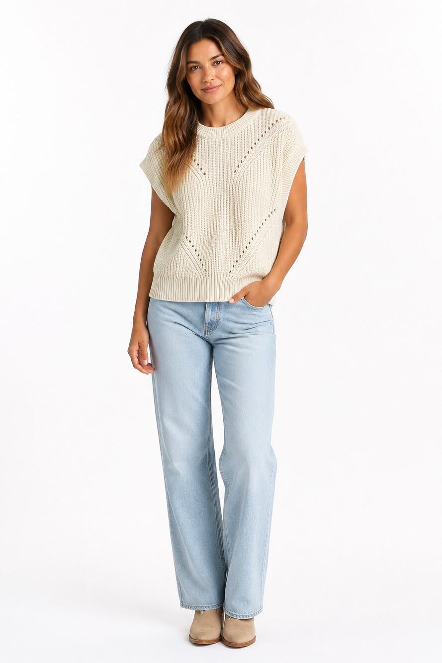 Marine Layer Cream Openwork Chunky Knit Sweater Vest Size XL 100% cotton